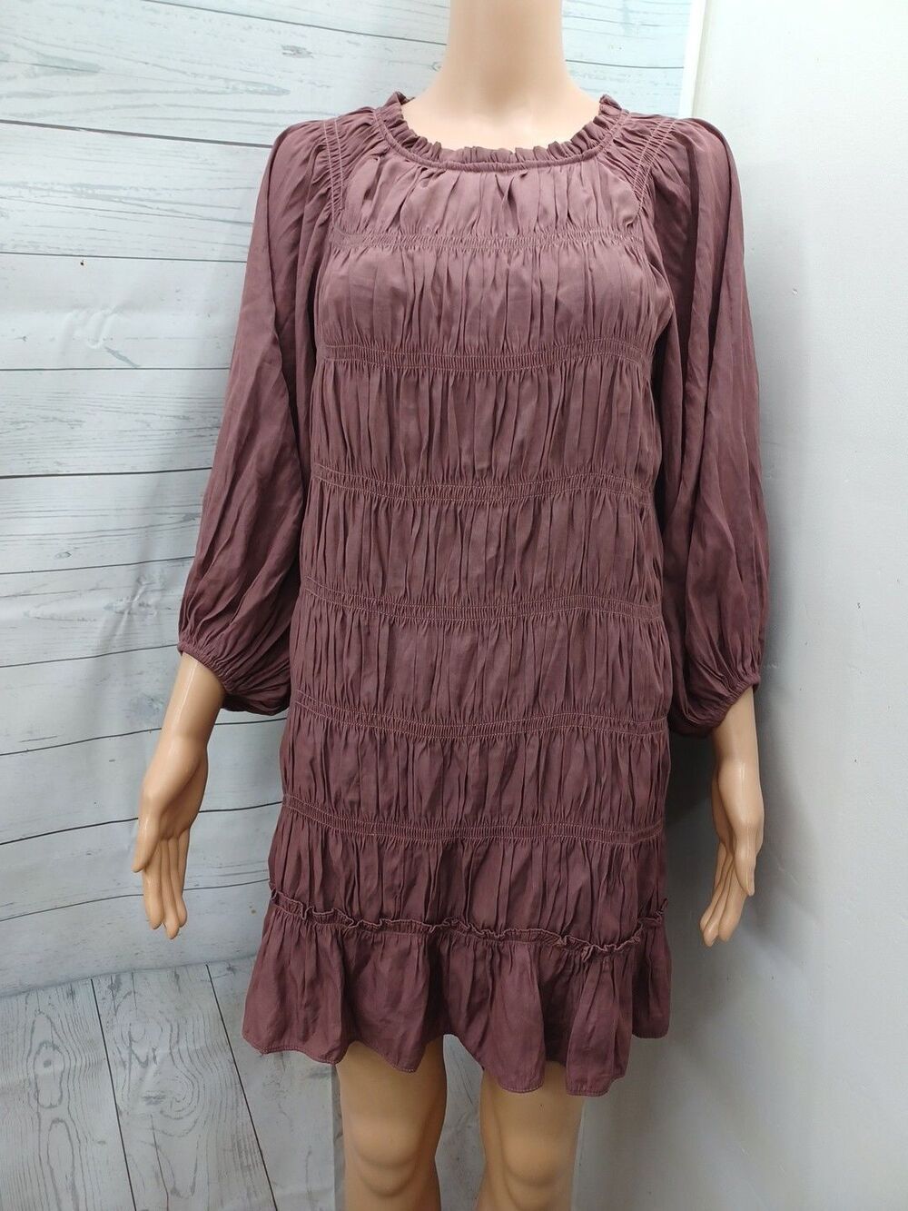 Mustard Seed Womens Long Sleeves Smocked A Line Dress Rose Pink Size Small